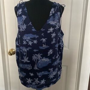 Old Navy Navy Blue Palm Tree Sleeveless V-Neck Top Sz L NWT